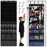 Over the Door Organizer for Toy Guns, Toys Storage Door Hanger with Pockets and Slots for Kids Foam Blasters, Darts, Goggles, Over Door Toy Guns Storage Organizer, for Kids Rooms, Game Rooms, Black