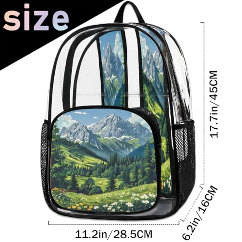 Nature Forest Clear Backpack for Stadium Events, Green Plants Waterproof Clear Bag for Women Men Adult Sport Work Daily Music Festival and Concerts2
