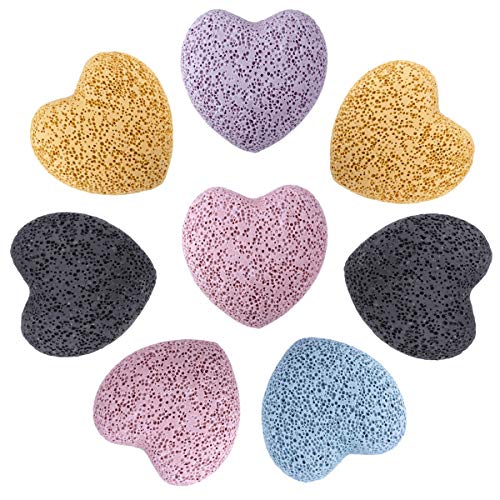 SUNYIK Assorted Natural Lava Rock Puff Heart Pocket Stone Aromatherapy Essential Oil Diffuser Set for Christmas, Pack of 8(1'')