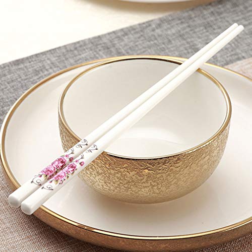 Coffret Cadeau de 2 Paires de Baguettes en Porcelaine réutilisables, Baguettes l antidérapantes, Baguettes Chinoises en Porcelaine Tendre, Baguettes japonaises à Sushi en céramique Blanche 2