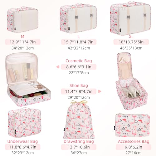 Image of BAGAIL 8 Set Packing Cubes Luggage Packing Organizers for Travel Accessories-Pink Flamingo