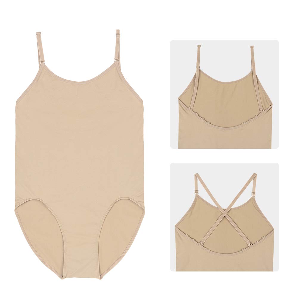 Soudittur Balletto Body da Danza Classica Bambina Canotta Body da Donna/Ragazza Intimo Senza Cuciture Nudo con Spalline Regolabili