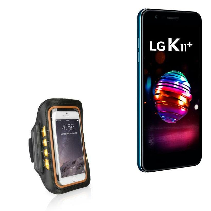 BoxWave Case for LG K11 Plus (Case JogBrite Sports Armband, High Visibility Safety Light LED Runners Armband for LG K11 Plus - Bold Orange