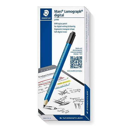 Image of STAEDTLER Lumograph Jumbo Digital Stylus Pen with Eraser for Touchscreens: No Charging, Thick Triangular Barrel for Comfort, Works with Samsung Galaxy Tab, Kindle Scribe & More, With Replacement Nibs