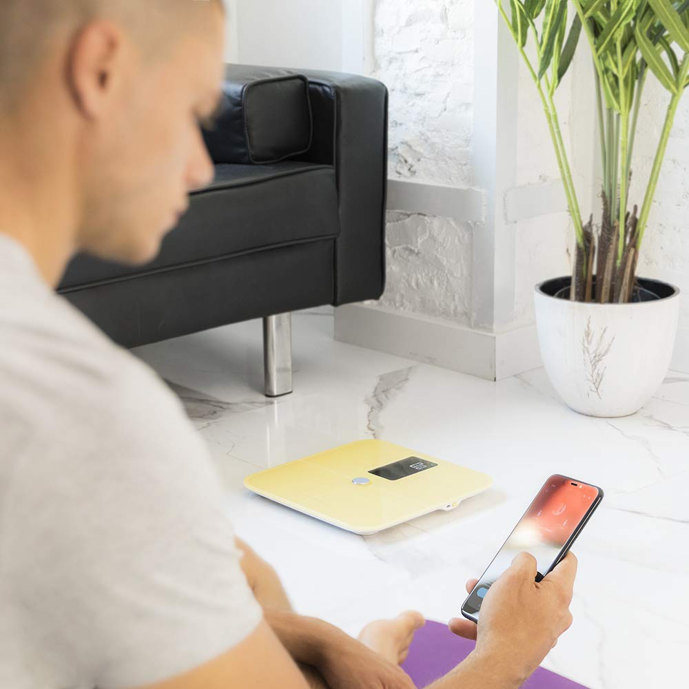 Cecotec Pèse-Personne intelligent Surface Precision 10400 Smart Healthy Vision Yellow. Mesure de la bio-impédance, Grand écran, Jusqu’à 15 paramètres différents