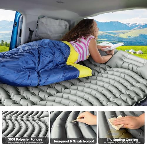 Double-Sleeping-Pad-Extra-ThickSelf-Inflating-Camping-Mattress-2-Person-with-Pillow-Built-in-Foot-Pump-Reinforced-Support-Structure-Inflatable-Sleeping-Mat-Portable-for-Home-Tent-Backpacking-Hiking