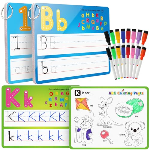 Coogam Handwriting Drawing Practice Cards, 36pcs Alphabet Number Painting Coloring with Pens, Double Sided Write and Wipe Tracing Flashcards, Educational Montessori Toy Gift for 3 4 5 Year Old Kids