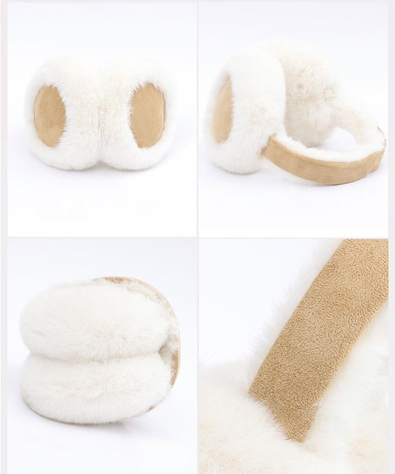 Image of Alexvyan Foldable Beige Dual Color Winter Ear Muffs Ear Warmers for Girls Boys Warm Earmuffs Soft Fur Cold Protection Earband Ear Protection Winter Women & Men - Outdoor Running Cycling Bike