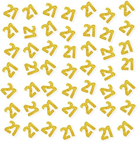 Set of 100 Number 21 Confetti, Gold Glitter 21 Paper Scatter, 21s...