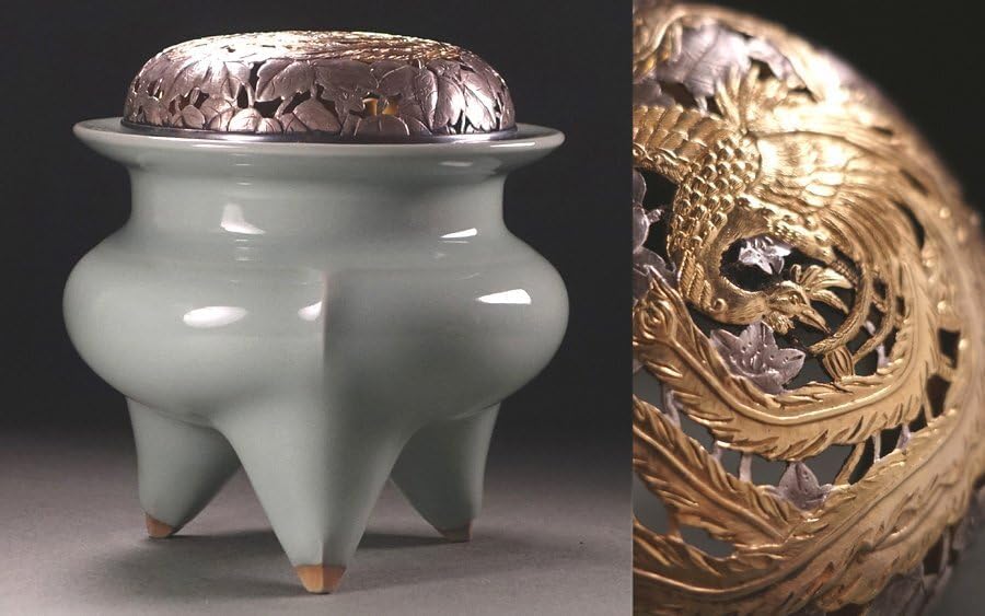 分銅 花卉図紋香炉 唐金 江戸 幕末 文化文政コレクション骨董品