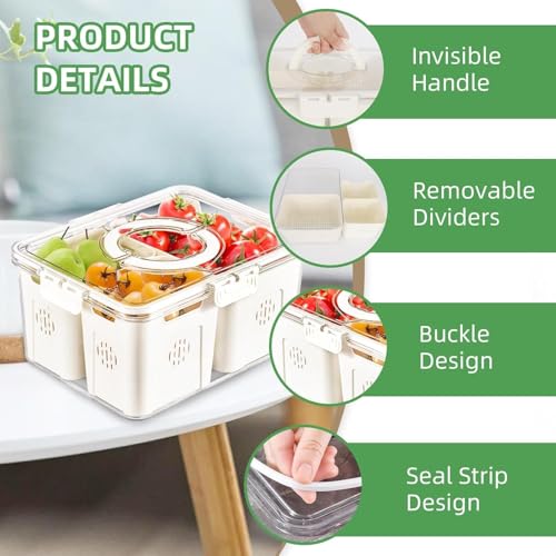 Image of Vasukie Divided Fridge Storage Boxes With 4 Serving Veggie Tray with Lid and Handle, Fridge Organizer with Removable 4 Compartment, Fridge Storage Containers (3 Large Compartment-1PC)