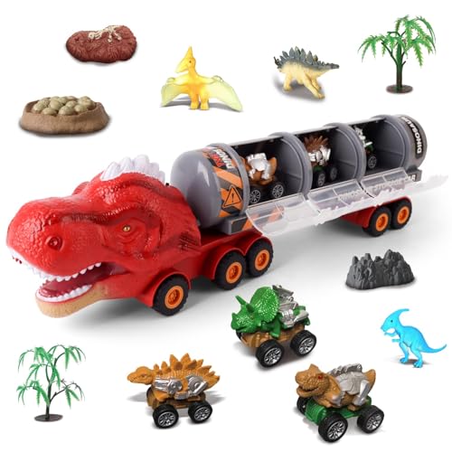 ToyFinity Dinosaur Truck with Mini Cars & Figurines | Inertia Dino Truck with Light & Music Effects