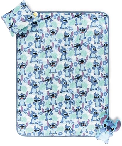 Jay Franco Kids 3 Gift Set 12 Shaped Character Pillow 12 Decorative Pillow & 40 x 50 Throw Blanket Ultra-Soft Plush Bedding Couch Dcor & Holiday Travel Set Blue - Stitch
