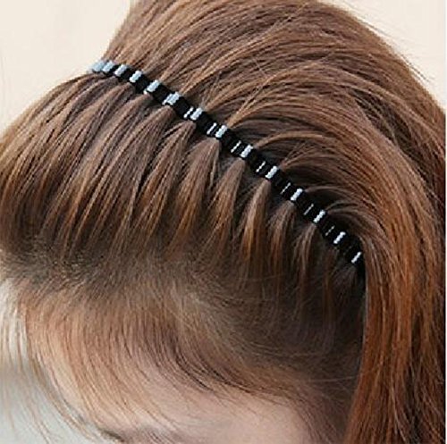 Flysales® Pack of 3 Black Flexible Metal Wavy,Spring Zig Zag Hair Band Hair Hoop Hairband Daily Use for Unisex Men Women (Design 8(pack 3)) 3
