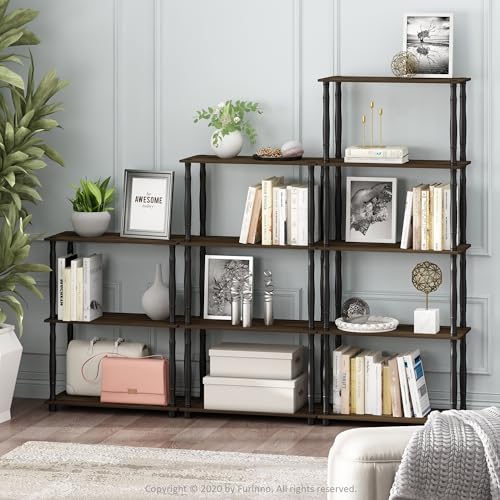 Image of Furinno TURN-N-TUBE Storage Shelves, 3-Tier Book Shelf, Corner Shelf, Toolless Open Shelves, for Organization and Storage, Living Room, Garage, Home Office, Columbia Walnut