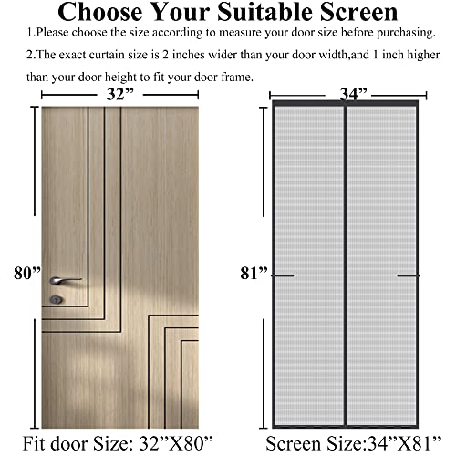 Mpmedo Magnetic Screen Door Upgraded-Model Full Strip Magnets,Fiberglass Heavy Duty Mesh Screen Doors Magnets,Retractable Door Screen Magnetic Closure for Single Front Patio Fit Doors to 32x80