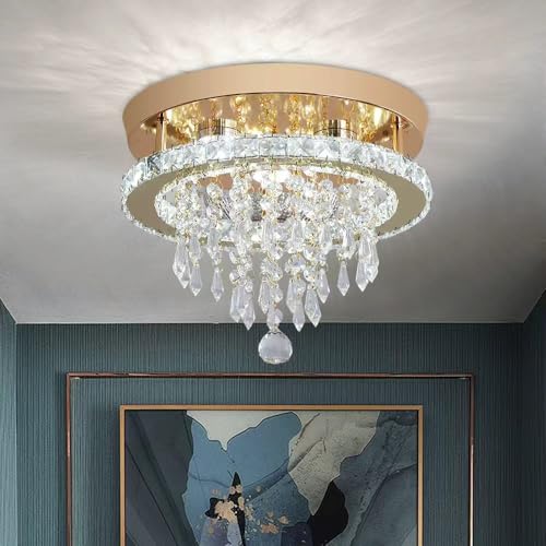 Image of Deckrico Modern Gold Crystal Bedroom Chandelier 30cm LED Ceiling Light