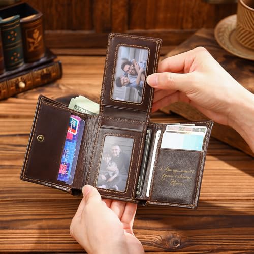 Image of Personalized Leather Wallet for Men, Custom Engraved with Name or Initials - RFID Blocking Bifold Thin Wallet, Ideal Father's Day Birthday Gift for Dad Husband, Comes with Gift Box (Tan)