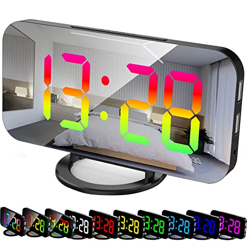 Yaboodn Rgb Digital Alarm Clock For Bedrooms, 6.5 Inch Hd & Mirror Display With 4 Rgb Changing Color And 7 Regular Color Digits, Brightness Adjustable Desk Clock, Corded Power #TOP29