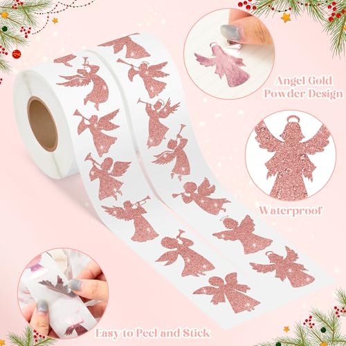 Image of Christmas Foil Angel Stickers - 1000 Pcs Rose Gold Angel Waterproof Vinyl Reusable Laptop Stickers Coloring Book Scrapbook Water Bottle Page Activity Pad Birthday Party Favors Kids Skateboard