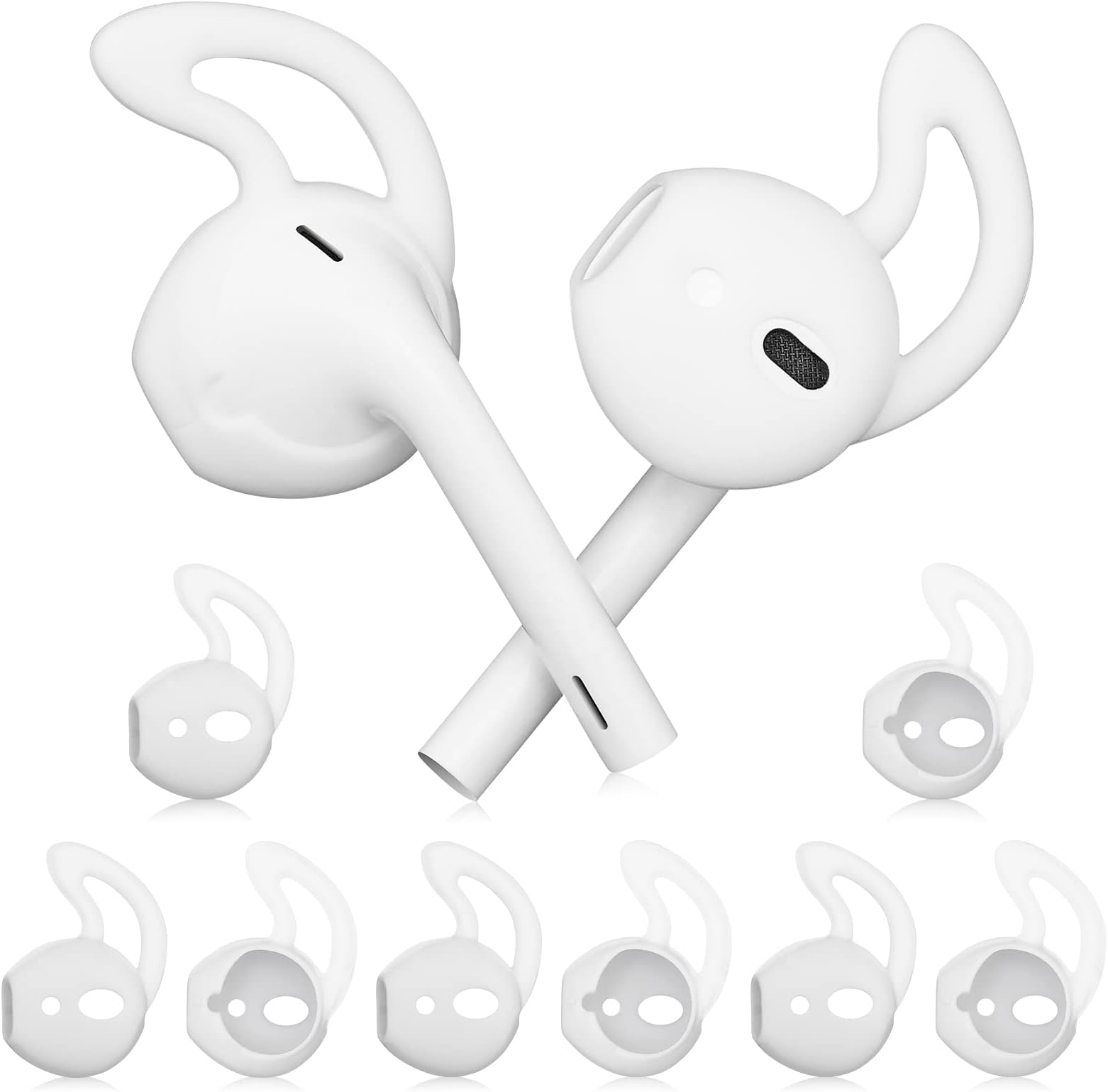 Earhooks for Airpods, 5 Pairs Silicone Soft Ear Hooks Tips, Anti-slip Sport Earbud Tips Compatible for Airpods, Ultra-Light Earphones Accessories for Jogging, Cycling, Running, White