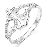 anker ring damen Marke: MunkiMix MunkiMix 925 Sterling Silber 13mm Ring CZ Zirkon Zirkonia Silber Ton Anker Segeln Nautisch Seil Größe 57 (18.1) Damen