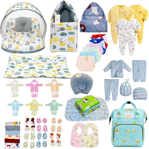 Image of Infantbond Baby All Semiwinter and Monsoon Season Use Hospital Essential Combo for New Born | Gift Pack | Baby Produc | Maternity Essentials | Bedding Set(64 Items)(0-6M) (64in1GREY SPRIAL)