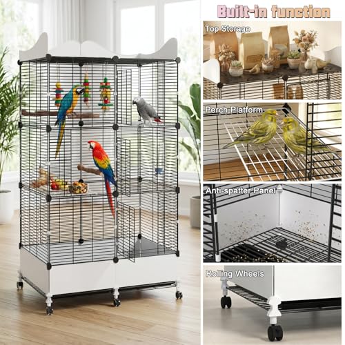 Encrypted Bird Cage Large Bird Cages 57-Inch, Top Storage Space, Bottom Splash Guard with Essential Bird Supplies – Durable & Spacious Aviary – Budgies & Cockatiels - Image 2