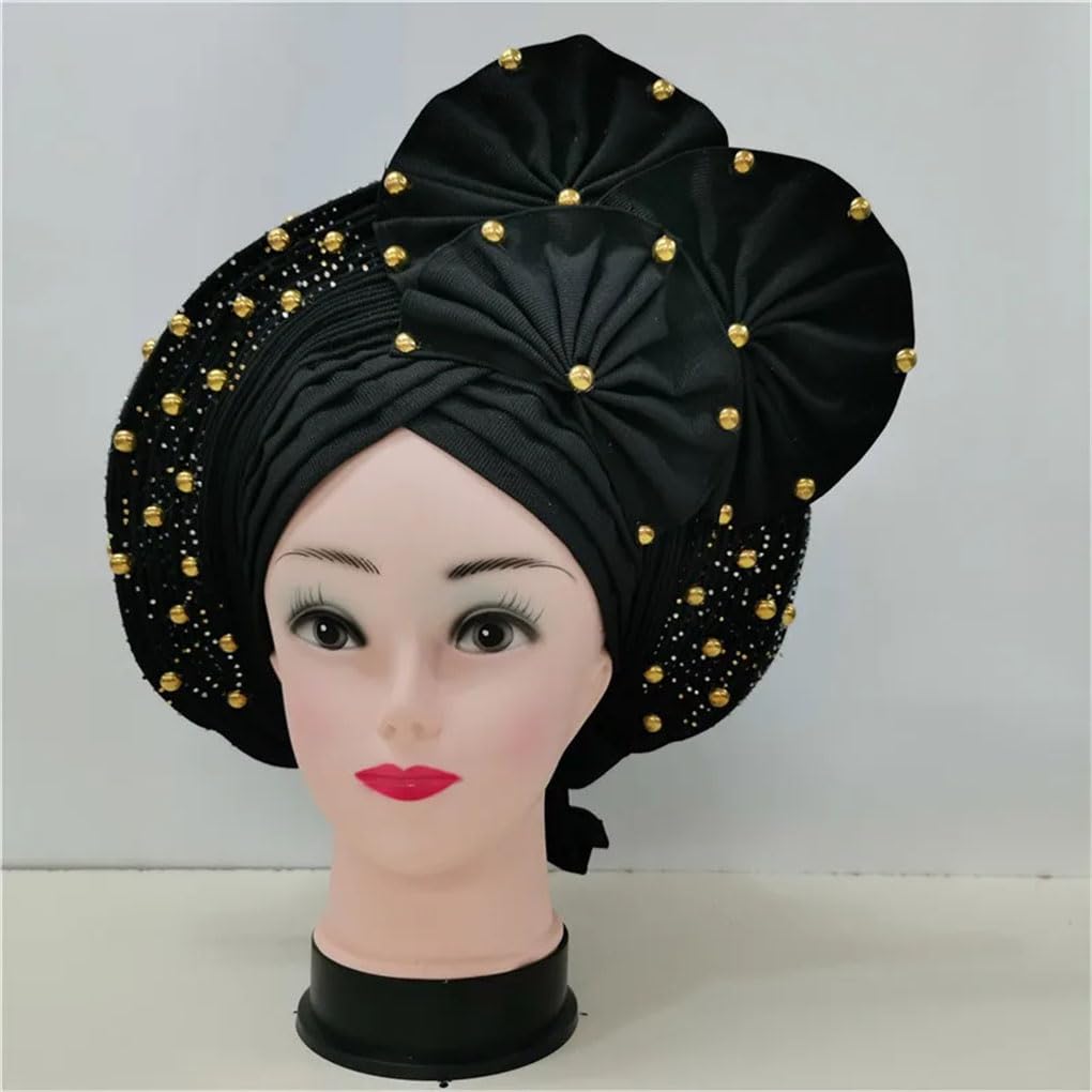Afrikanische nigerianische Gele Elegante Kopfbedeckung mit Steinen Stirnband Turban Kopftuch Kopfbedeckung Auto Gele Hüte