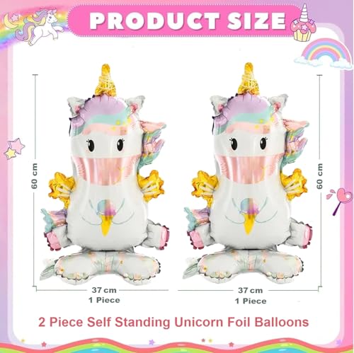 Image of AMFIN (Pack of 2) 3D Self Standing Unicorn Foil Balloon, Pastel Birthday Decoration - Pink & Purple