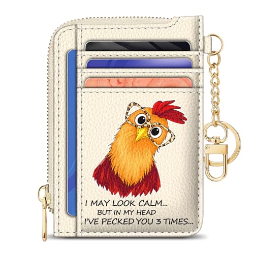 Image of GIANCOMICS Slim Wallet Credit Card Holder Women, Funny Chicken Rfid Blocking Small Card Case, Keychain Thin Pocket Curved Zipper Wallet, Travel Card Holder PU Leather ID Window, Ladies Female Gifts