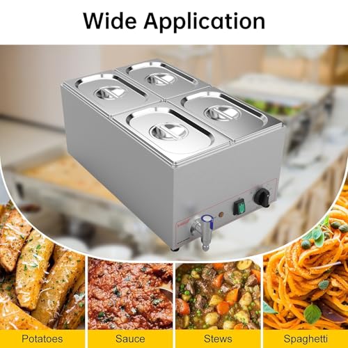 Valgus Kommerziell Edelstahl 4 Sektionen 15L Bain Marie Speisenwärmer Buffet Server mit Deckel und Wasserhahn für Haus, Catering, Restaurants – Bild 8
