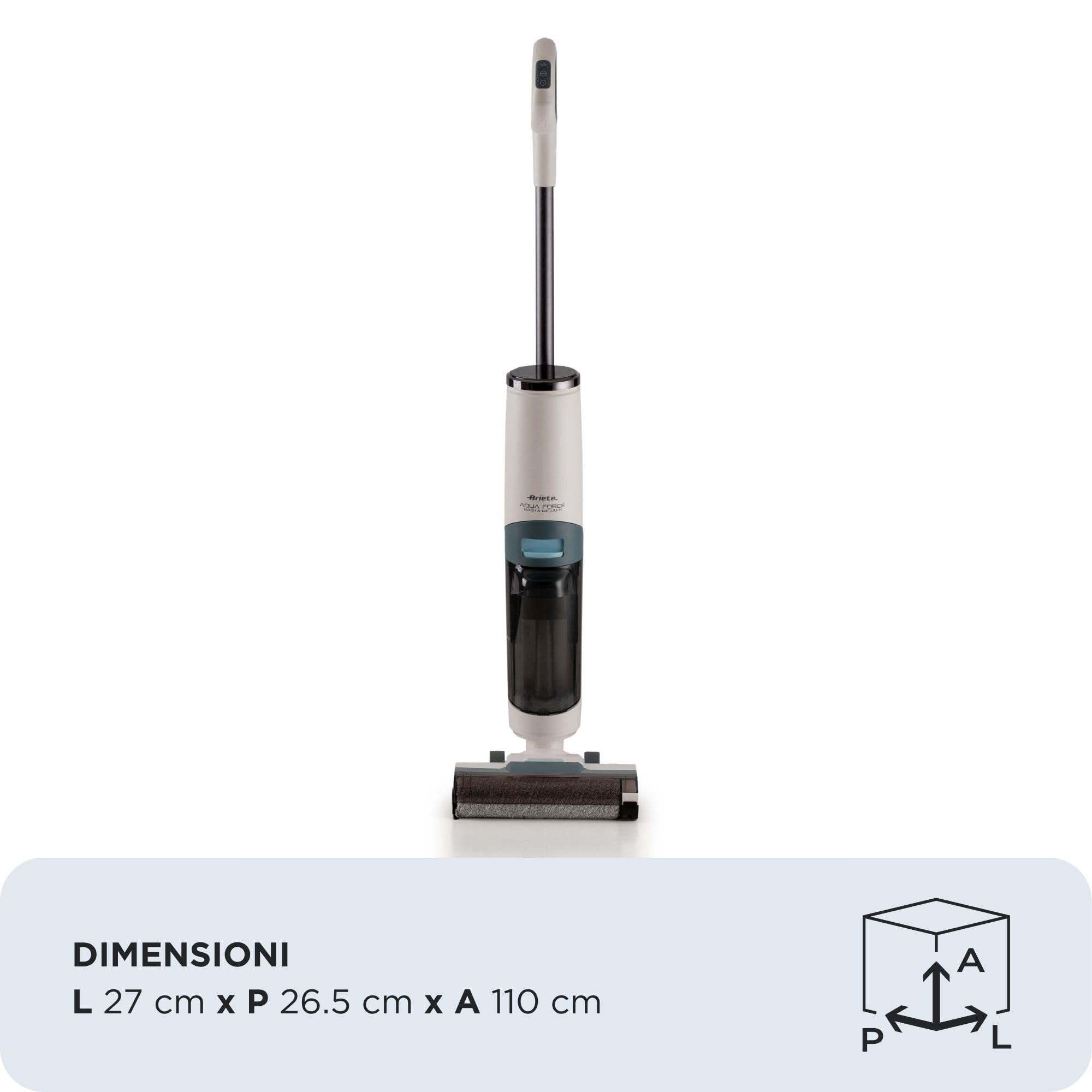 Ariete 2483 Aqua Force Wash & Vacuum, Aspirapolvere Intelligente, Lavapavimenti cordless, Senza fili, Aspira e lava, Peli animali, Sporco liquido e secco, Capacità 700ml, Accessori inclusi