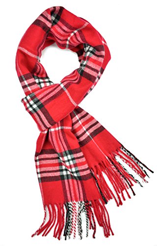 Plum Feathers Super Soft Luxurious Cashmere Feel Winter Scarf (Red Plaid)