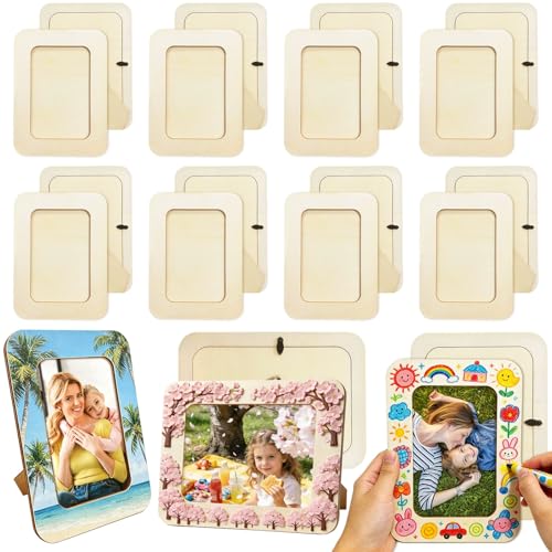 16 Pack Wooden Picture Frames Bulk DIY Unfinished Wooden Frames for Crafts Wood Frame for 4 x 6 Photos for Mothers Day Fathers Day New Year Gift