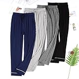 Schlafanzughose für Herren und Herren, Pyjamahose mit Taschen, gerade Passform, lockere Passform, Nachtwäsche, Hose, elastische Taille, Schlafhose, bequem, atmungsaktiv, Sommerhose für Herren