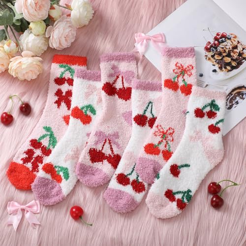 Image of Skicuff 6 Pairs Women Fuzzy Socks Bulk Slipper Warm Sleeping Crew Socks for Women Men Microfiber Soft Holiday Teacher Gifts
