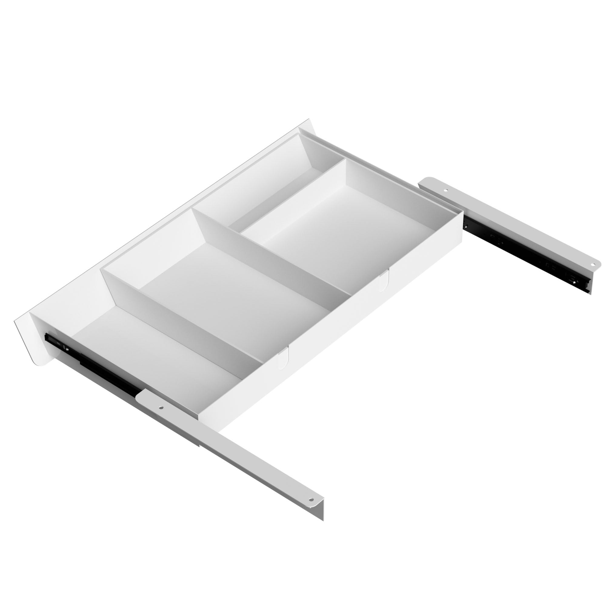 White Under Desk Drawer with Removable Tray, 22.4" Wide 2-in-1 Organizer – 60° Ergonomic Tilt, 4-Compartment Insert for Pens, Phones &amp; Cables, Ball Bearing Slides, for Home Office &amp; Student Desk