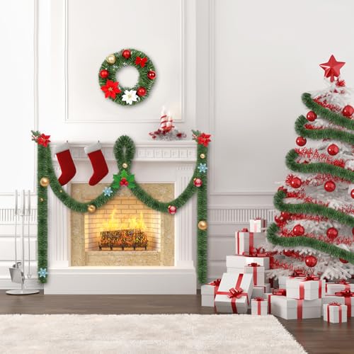 Hlisippa 70FT Green Christmas Garland, Artificial Xmas Garland with Lights Gloves Floral Wire, Realistic PVC Pine Garland, Long DIY Christmas Decoration for Indoor Outdoor Fireplace Staircase - Image 5