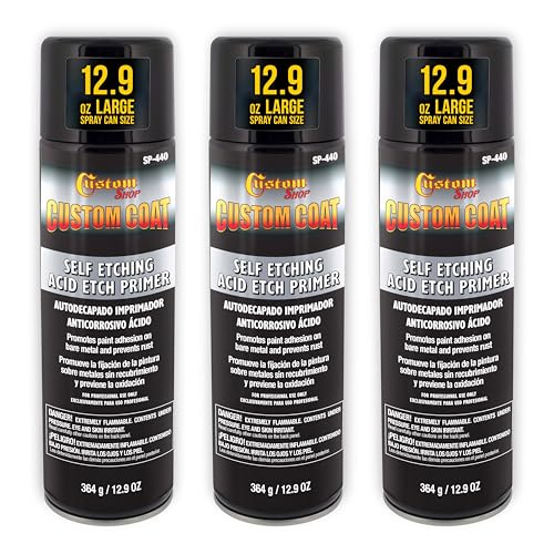 Custom Shop Self Etching Primer Spray (3 Pack) - 12.9oz Gray Acid Etch Primer for Metal, Aluminum & Stainless Steel - Fast Drying Automotive Etching Primers, Pre Truck Bed Liner Primers for Bare Metal