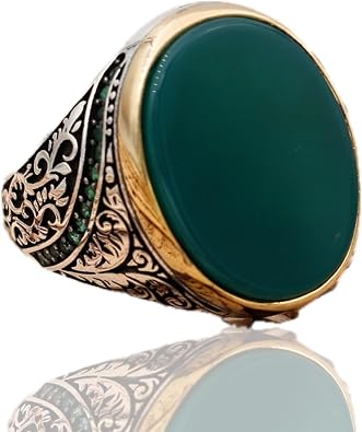 Agate Aqeeq Stone Ring, Men Ring With Stone, Turkish Ring, Green Agate Stone Ring, 925 Silver Ring For Men, Gemstone Mens Ring