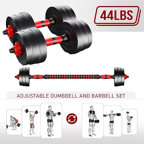 44lbs-Dumbbells-Set-Adjustable-Weights-3-in-1-Set-Barbell-Home-Gym-Sports-Equipment-for-Men-Women-Gym-Workout-Fitness-Exercise-Health-Body-Build-Adjustable-Weight-Set