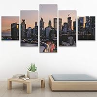 SIGNWIN 5 Panel Canvas Wall Art City Lightscape for Home Decorations Ready to Hang - 60