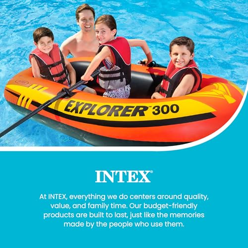 Image of Intex Explorer 300, 3-Person Inflatable Boat Set with French Oars and High Output Air Pump
