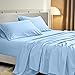 AMAY 100% Egyptian Cotton 500 Thread Count Sheet Set fits Upto 10-12 Inches Deep Pocket Queen Size, Light Blue Solid (Fitted Sheet, Flat Sheet, Pillow Cases)