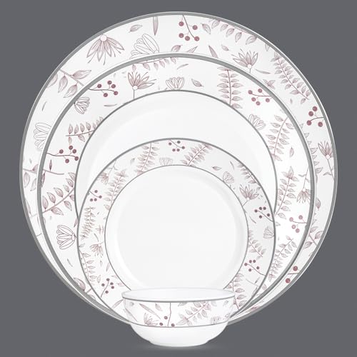 Image of Larah by Borosil 37pc Opalware Grandeur Dinner Set for Family of 6 | Microwave & Dishwasher Safe Crockery Set for Dining & Gifting | Plates & Bowls
