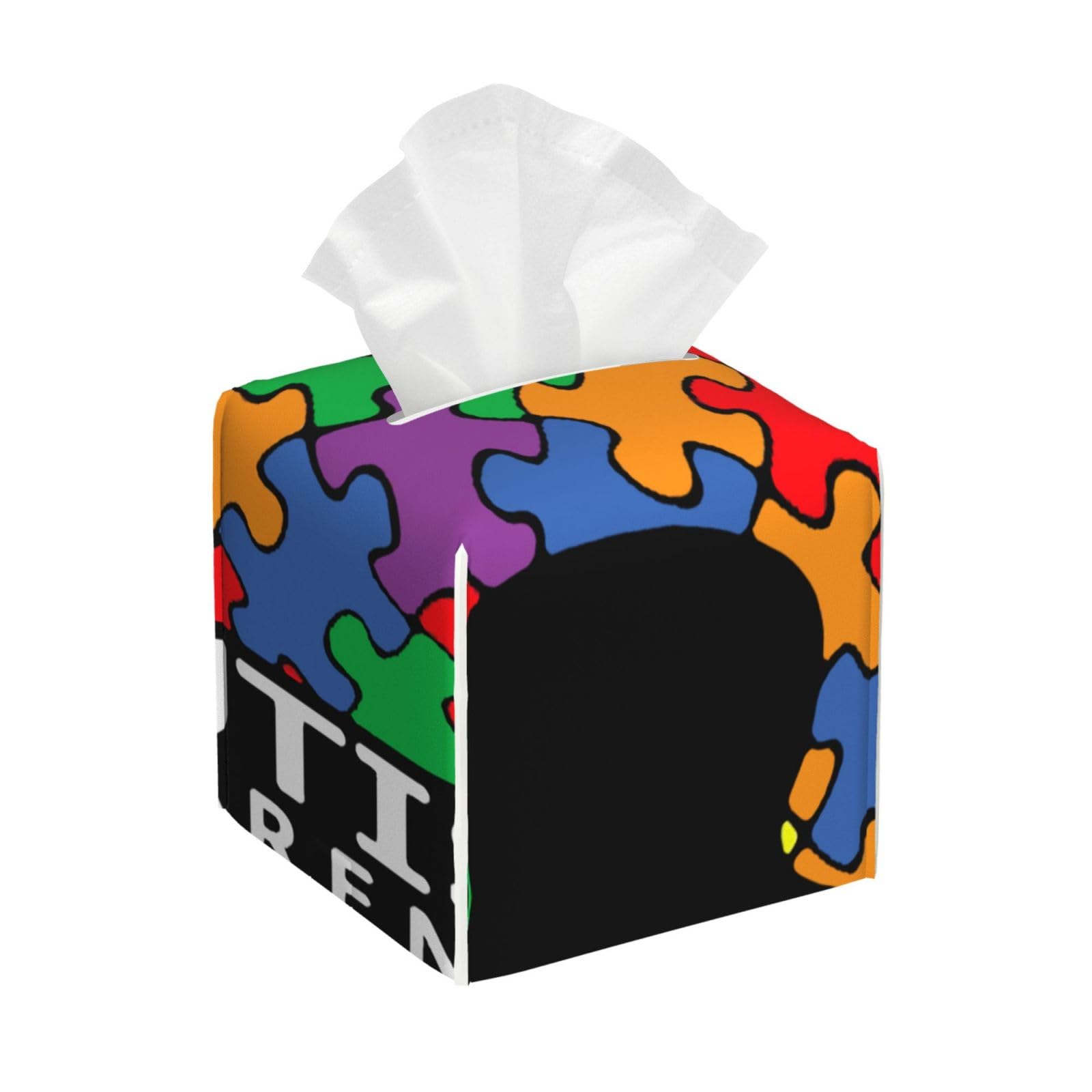 Autism Awareness Puzzle Piece Square Tissue Box Cover with Modern and Stylish Bottom Tissue Box Storage Space
