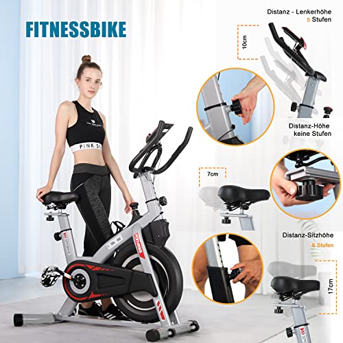 Heimtrainer Fahrrad Indoor Fitnessbike Hometrainer Fahrrad, Indoor Bike mit Herzfrequenzmonitor&LCD Monitor, Exercise Bike, Ergometer Fahrrad Verstellbarer Lenkrad, Fitnessbike für Zuhause – Bild 5