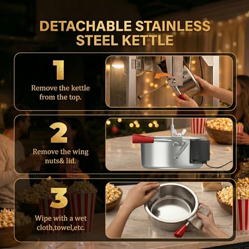 Image of Commercial Popcorn Machine, 12 Oz Kettle, Movie Theater Popcorn Machine,Vintage Red Tabletop Pop Corn Machine with Stainless-Steel Kettle & Steel Frame Tempered Glass Doors