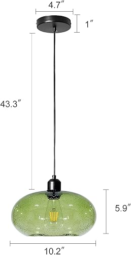 Miniatura 3 de Lámpara colgante moderna de cristal verde, 1 lámpara colgante con pantalla de cúpula de vidrio para isla de cocina, fregadero, encimera, bar,